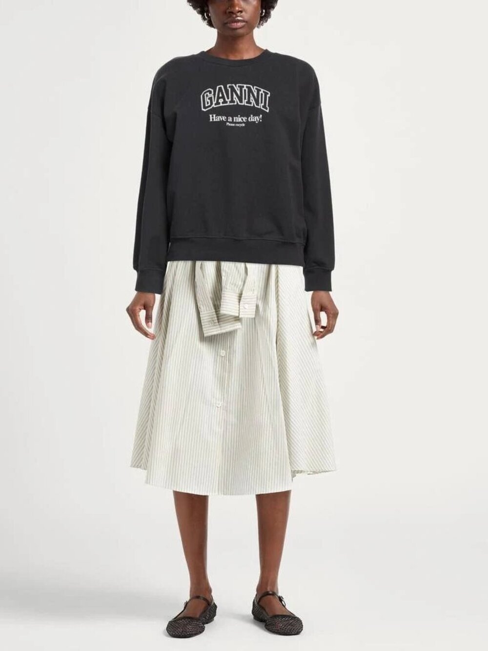 Ganni Isoli Oversized Sweatshirt Logo Cotton Fleece Top Crewneck Black Small